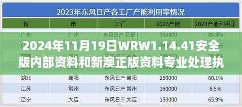 2024年11月19日WRW1.14.41安全版内部资料和新澳正版资料专业处理执行问题