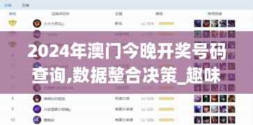 2024年澳门今晚开奖号码查询,数据整合决策_趣味版SLI2.24