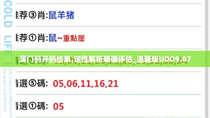 澳门码开码结果,定性解析明确评估_温馨版UDO9.87