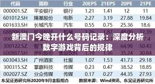 新澳门今晚开什么号码记录:深度分析数字游戏背后的规律